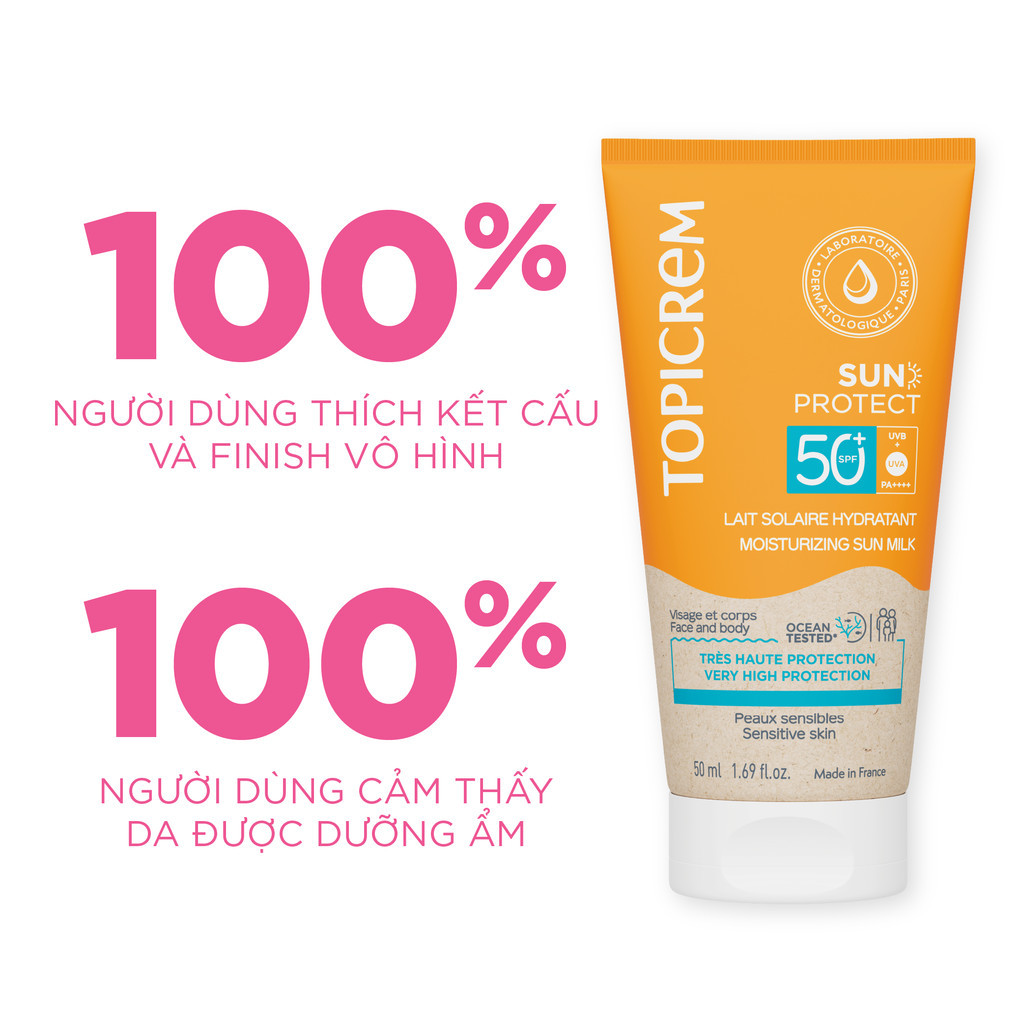 Sữa chống nắng có khả năng chống nước và cát TOPICREM SUN PROTECT MOISTURIZING SUN MILK SPF50+ 50ML