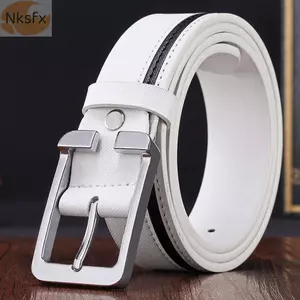Thắt lưng da thật NKSFX, Thương hiệu hợp thời trang Thiết kế sang trọng Khóa chốt hợp kim, Dây đeo thắt lưng thông thường đa năng dành cho nam