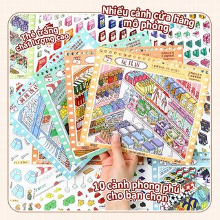 Sổ sticker 3D DIY cảnh cửa hàng mini – Hình dán PET dễ thương – Trang trí sổ tay, scrapbook – Hiệu ứng 3D xếp lớp