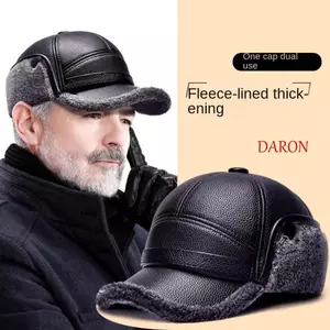 Mũ bóng chày nam DARON, Mũ bảo vệ tai dày giữ ấm, Da PU thời trang có bịt tai sang trọng Mũ lái xe