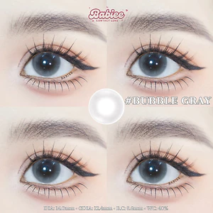Lens mắt Bubble Gray màu xám sữa không viền - size vừa, thương hiệu Babiee Hàn Quốc, hsd 12 tháng