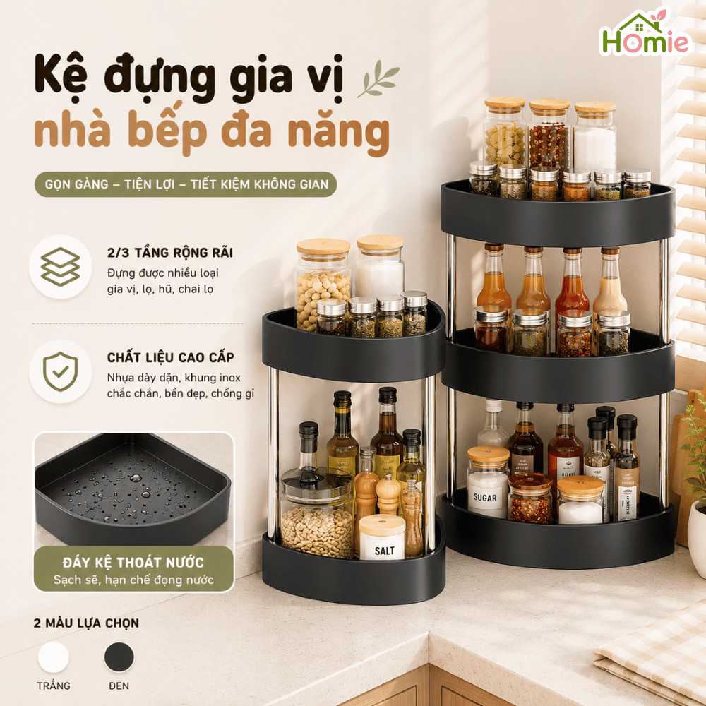 Kệ Đựng Gia Vị Đa Tầng, Kệ Góc Bếp Để Chai Lọ, Hộp Gia Vị Gọn Gàng, Tiết Kiệm Không Gian HOMIE