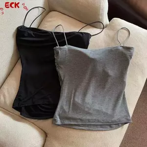 ECK Gợi Cảm Chắc Chắn Xếp Ly Xe Tăng Camisole Nữ Mùa Hè Spaghetti Dây Không Tay Áo HOT