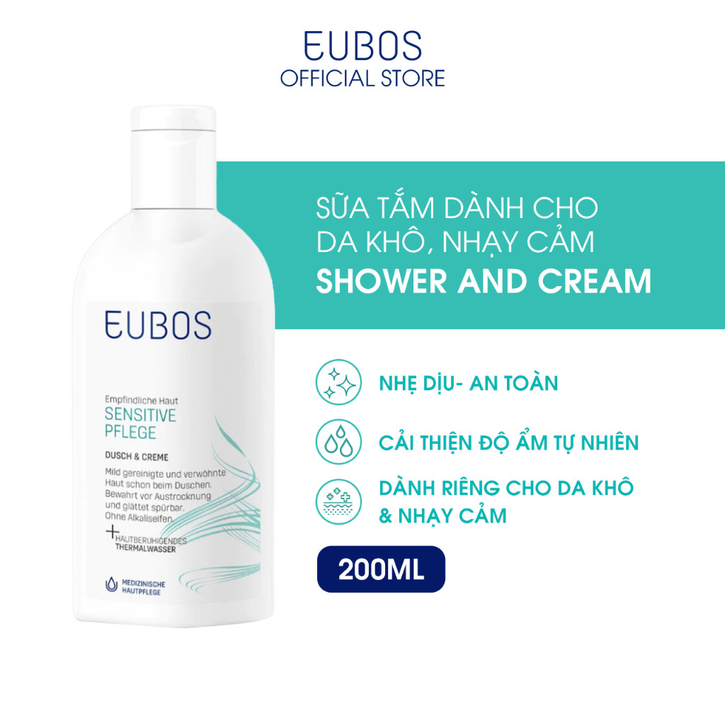 Sữa Tắm Cho Da Khô, Nhạy Cảm EUBOS Sensitive Shower And Cream 200ml