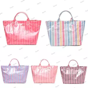 Túi xách PVC PYCOU, Túi xách sọc nhẹ màu tương phản, Đóng cửa từ tính cổ điển có thể gập lại Túi dây kéo bên trong Túi đựng túi xách dung tích lớn