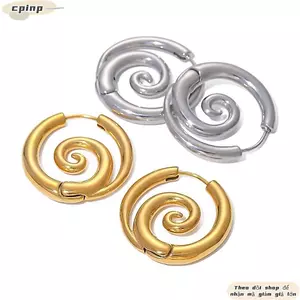 Quà tặng tiệc trang sức CPINCP, Bông tai xoắn ốc tinh tế bất thường, Bông tai đinh tán màu vàng kim loại chống thấm nước hợp thời trang bằng thép không gỉ