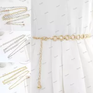 Dây thắt lưng pha lê PYCOU, Dây thắt lưng kim loại mỏng, Dây đai liên kết cơ thể có thể điều chỉnh thời trang