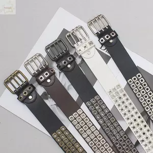 Thắt lưng đinh tán AWNGD, Dây thắt lưng khóa kim loại bằng da PU, Phong cách Punk thời trang Trang trí áo sơ mi rỗng để làm quà tặng