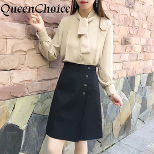 Váy bút chì Midi màu đen chắc chắn dành cho nữ Quần áo công sở cạp cao OL Váy chữ A