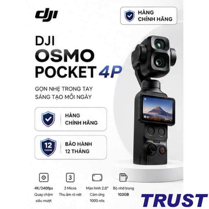 DJI Osmo Pocket 4P Chính Hãng - Camera Gimbal 3 Trục Camera Kép AI - Quay 4K/240fps - Bộ Nhớ 103G