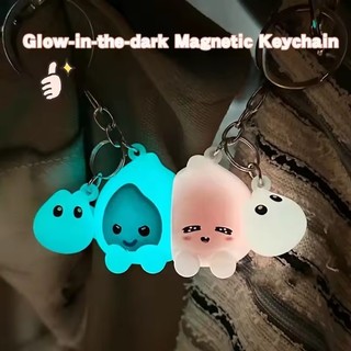 Kawaii Dễ Thương Từ Hút Móc Khóa Treo Phụ Kiện Động Vật Phát Sáng Trong Tối Móc Khóa Hoạt Hình PVC Cặp Đôi Móc Khóa Cô Gái