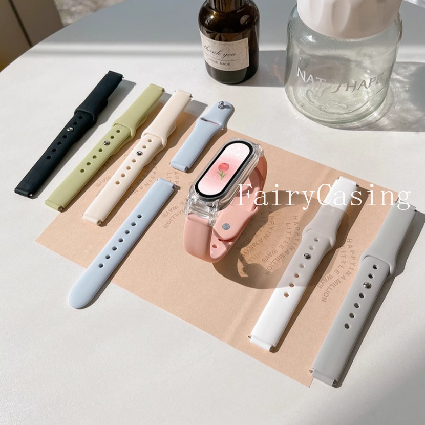 Dây đeo silicon + Vỏ trong suốt cho MiBand 10 Phụ kiện vòng đeo tay có thể thay thế cho Mi Band 10 9 8 7 6 5 4 3 Dây đeo cổ tay NFC