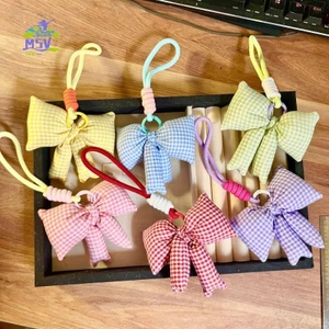 Mặt dây chuyền túi móc khóa nơ màu kẹo - Móc khóa Cotton mềm cho phụ kiện ba lô