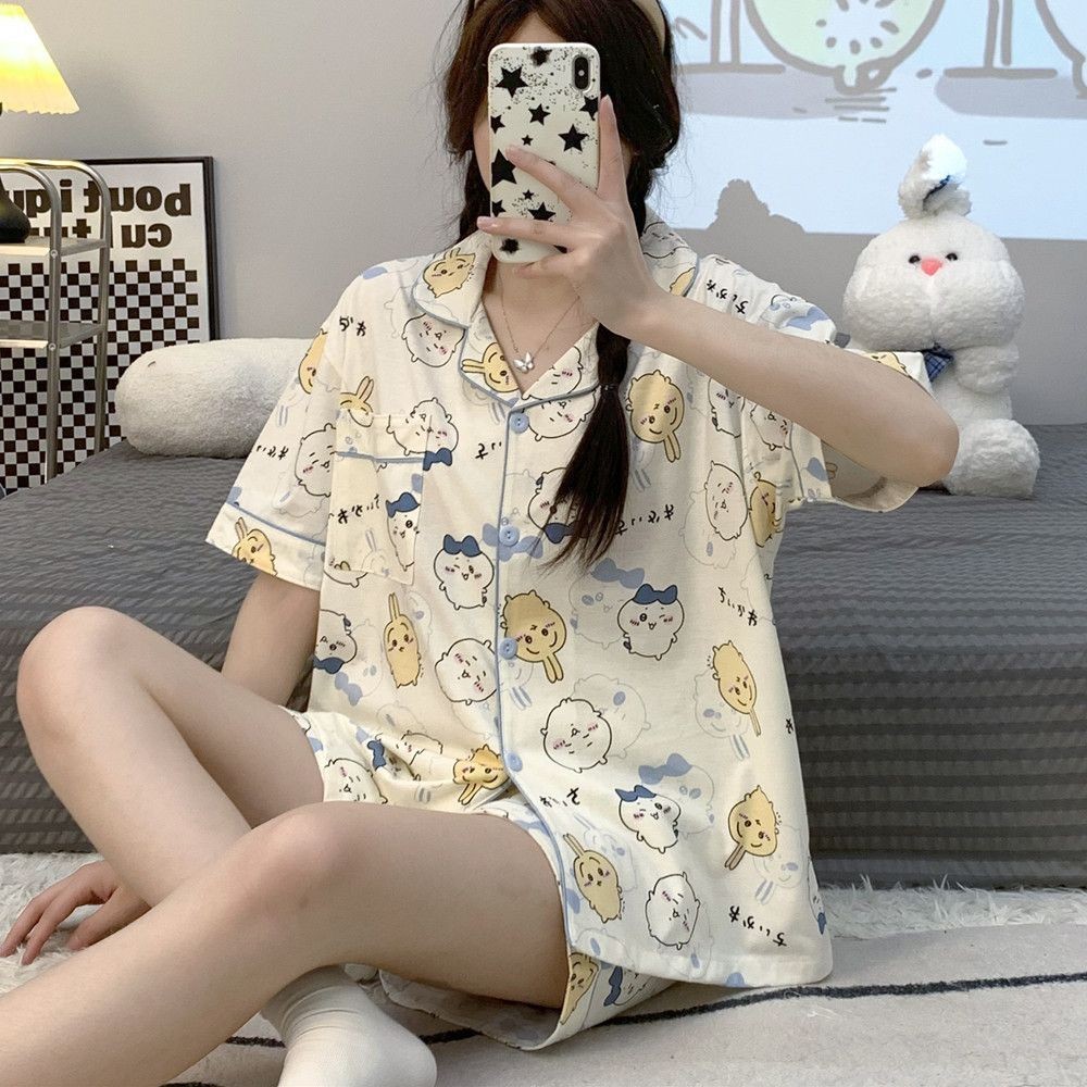 Nhật Bản Dễ Thương Jiikawa Bộ Đồ Ngủ Nữ Tay Ngắn Hoạt Hình Usaki Xiaobake Mặc Bên Ngoài Homewear Phù Hợp Với