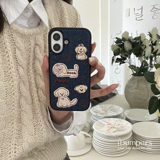 ibumpers Ốp Điện Thoại iPhone Denim Họa Tiết Thêu Chú Chó Con Dễ Thương Cho IPhone 16 15 14 12 13 11 Pro Max IP 7 8 Plus X XS XR Ốp Lưng Mỏng Silicon Mềm