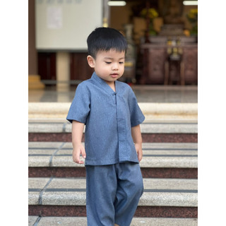 set đồ bé trai linen, mẫu bà lai, pháp phục bé đi chùa