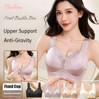 『Brelira』Áo ngực satin khóa trước ren không dây nâng ngực đệm liền mạch mềm mại thoải mái cỡ lớn đồ lót nữ