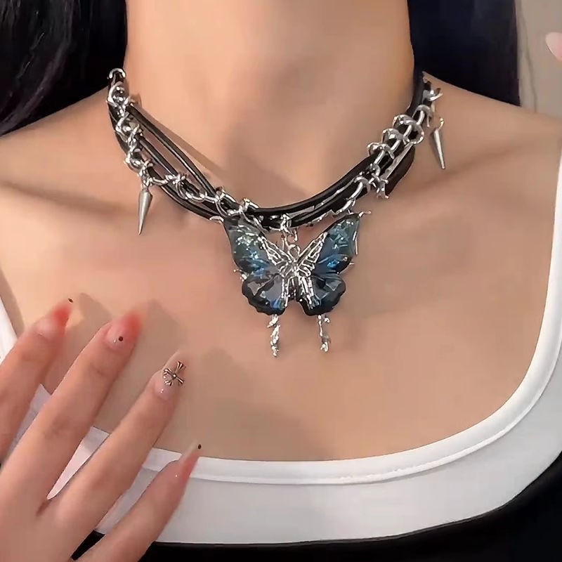 Vòng cổ choker da có đinh tán kim loại - Phong cách unisex Y2K