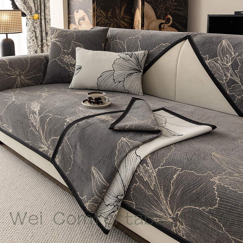 Chenille Sofa Đệm Bốn Mùa Đa Năng Chống Trơn Trượt Chống Bụi Bẩn Đệm Hiện Đại Mới Trung Quốc Sofa Bao Khăn Vải