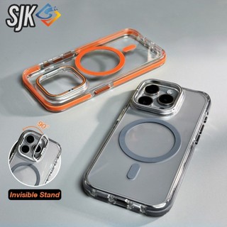 Mới 17 Series Màu Cam Từ Tính Vô Hình Ống Kính Đứng Ốp Lưng Điện Thoại IPhone 17 Pro Max 16 15 14 13 12 Pro Max Plus Trong Suốt Chống Sốc Ốp Lưng Bảo Vệ Trong Suốt