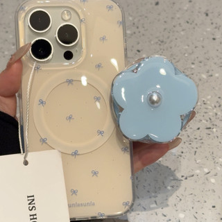 Sang Trọng Màu Vàng Đáy Toàn Màn Hình Màu Xanh Nơ Hoa Từ Giá Đỡ Ốp lưng Thích Hợp Cho iPhone17 16 15 14 13 Pro Max Chống Sốc Bảo Vệ Camera Ốp Lưng Cứng Chống Rơi