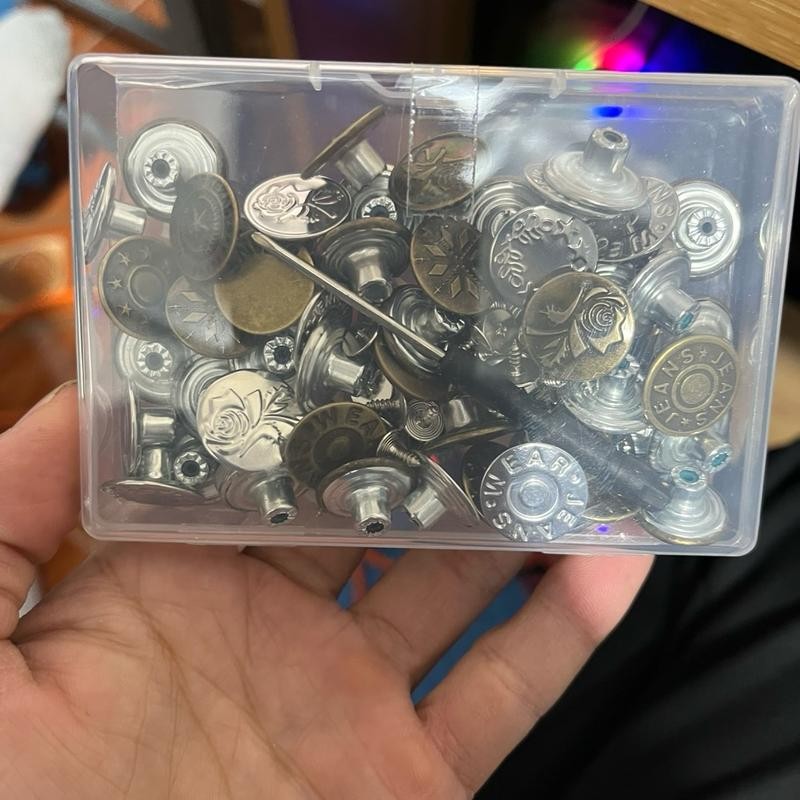Hộp 42 Cúc Quần Inox Đồng Không Gỉ Kèm Tô Vít Tự Ghim Đường Kính 1.5cm Nhiều Họa Tiết Đa Dạng