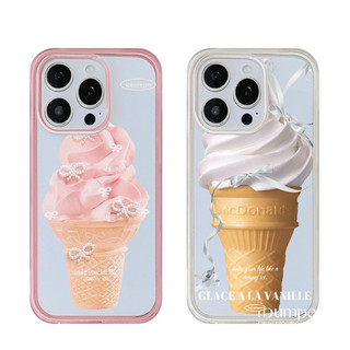 Ibumpers Họa Tiết Kem Hồng Trong Suốt Ốp lưng iPhone 12 13 14 15 16 Pro Max 2IN1 Ốp Lưng Acrylic Cứng Khung Dày Chống Sốc
