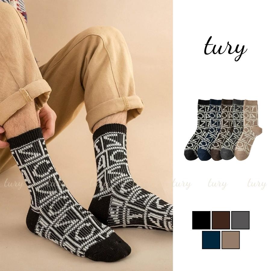Tất Vớ Unisex Nam Nữ - Tury - Vớ tất cổ cao chất liệu len dệt kim họa tiết chữ cái - TV024