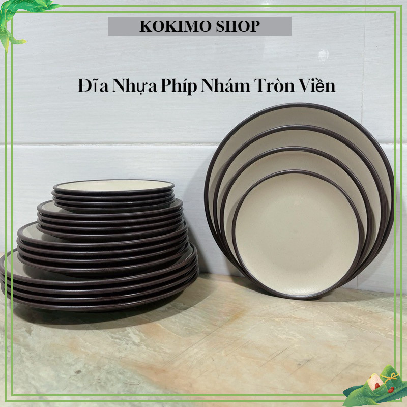 Đĩa nhựa tròn thái 2 màu 5 size nhựa Việt Nhật cao cấp, đĩa nhựa tròn đựng đồ ăn hoa quả phong cách sang trọng AMIZIN