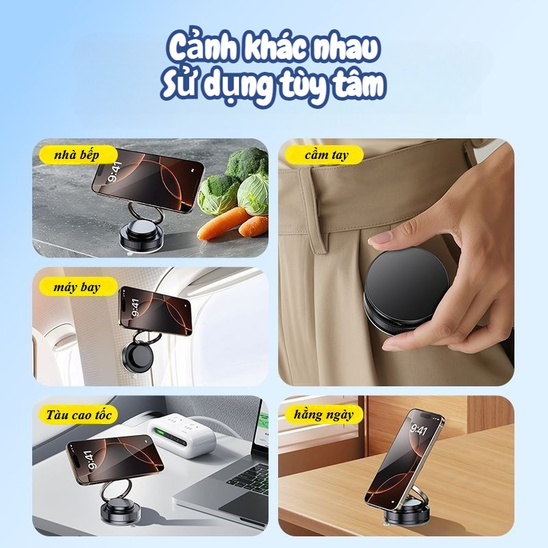 Giá Đỡ Điện Thoại Ô Tô Từ Tính 360° - Đế Hút Chân Không Chắc Chắn, Điều Chỉnh Linh Hoạt, Chống Rung Hiệu Quả