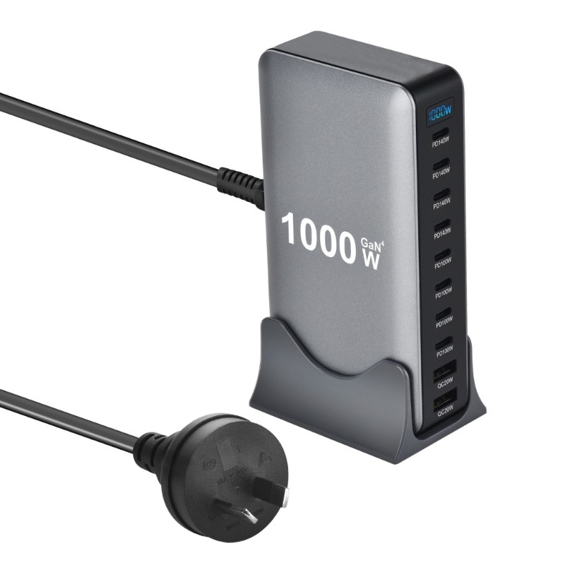 GODD 1000W Gans PD Sạc Nhanh 10Port Trạm Sạc Nhanh Chất Liệu ABS Bộ Chuyển Đổi Nguồn Đa Thiết Kế Độ Bền