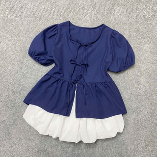 Set Bigsize Nữ Áo Babydoll Tay Phồng Cột Nơ Xinh Xắn Phối Chân Váy  Bí Xòe Lưng Chun Có Bảo Hộ - SET ( A191-CV413)