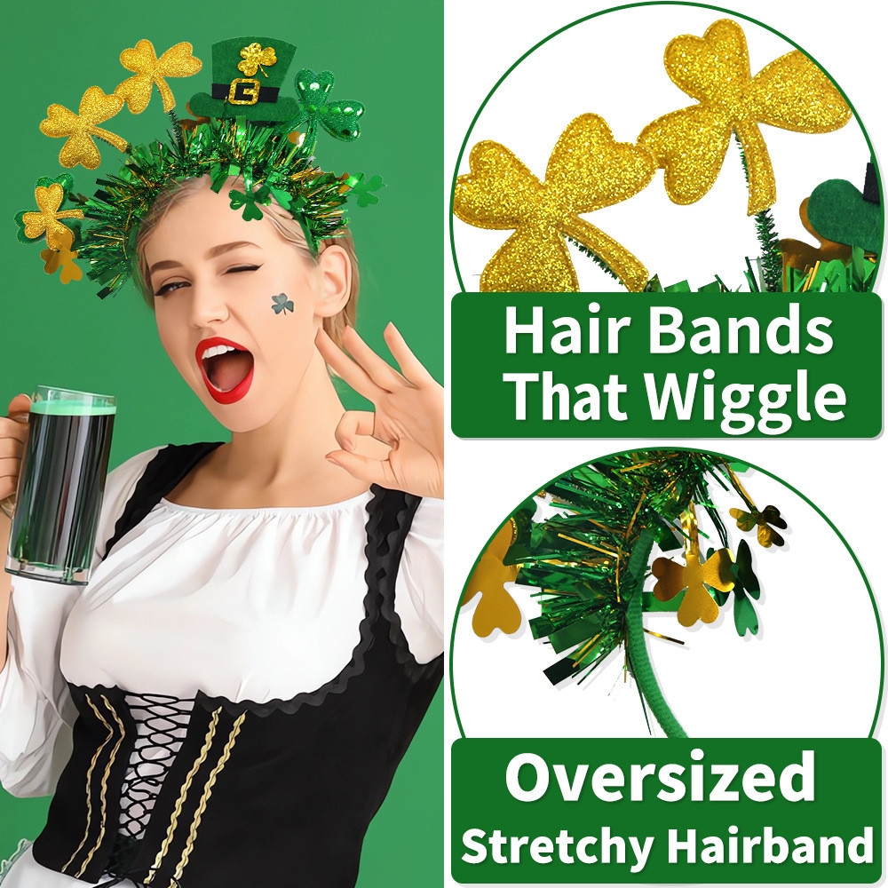 Ｍùa lễ Thánh Patrick - Mũ đầu cỏ ba lá với dây nhiều màu sắc, phù hợp cho Carnaval