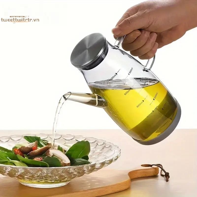 TRTR 600 / 800 / 1000ml Chai đựng dầu có vòi nhỏ giọt Nhà bếp Bình dầu thủy tinh dung tích lớn Bình đựng dầu chống rò rỉ VN