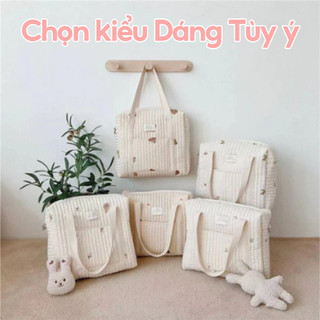 Túi đựng Tã Cho Bé,Vải Muslin Cao Cấp,Phong Cách Hàn Quốc Sang Trọng Với Họa Tiết Thêu Tay Tinh Tế