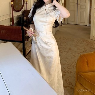 Mùa Hè 2025 Đầm Dài Nữ Thanh Lịch Thiết Kế Sườn Xám Giúp Giảm Béo
