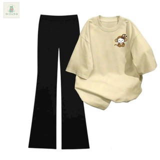 Bộ sét quần ống loe umi+ mix áo phông tay lỡ, chất cotton đa dạng mẫu mã.-THOITRANGTHUBA