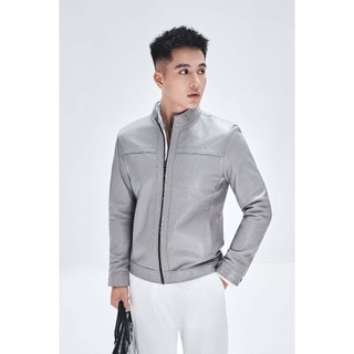 Áo khoác da cừu nam Racerjacket Fttleather viền ngang ngực da cừu thật bền bỉ, áo da cổ tròn da xịn