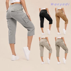 Quần WANYEDI Capri, Vải khô nhanh Quần đi bộ đường dài nhẹ dành cho nữ, Phong cách ngoài trời Nhiều túi Dây thắt lưng co giãn Quần dài cắt hàng hóa du lịch