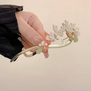 Thu Đông 2025 Phong Cách Mới Cổ Thời Trang Hoa Bướm Ngọc Trai Xoắn Kẹp Hanfu Thanh Lịch Cổ Tích Phong Cách Một Từ Tóc CYX3