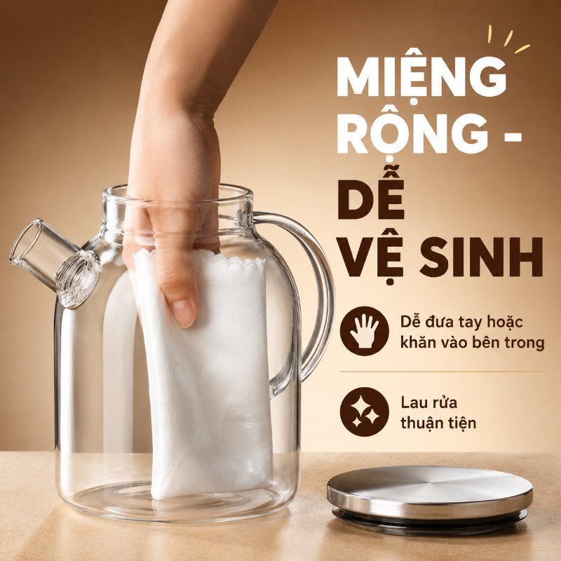 Bình Thủy Tinh Borosilicate - Nắp Inox 304, Chịu Nhiệt, Dung Tích 1000-1800ml, Uống Nước An Toàn & Lành Mạnh