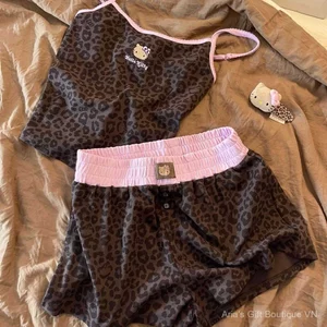Pure Desire Style Hello Kitty Leopard Print Sling Bộ đồ ngủ mát mẻ