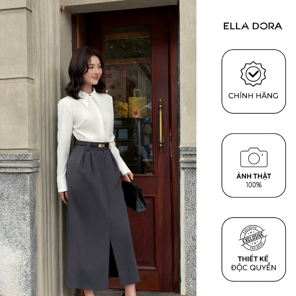Chân váy dài nữ ELLA DORA xẻ trước 2 ly phối túi thật form gọn tôn dáng hiện đại màu GHI XÁM [CV188]