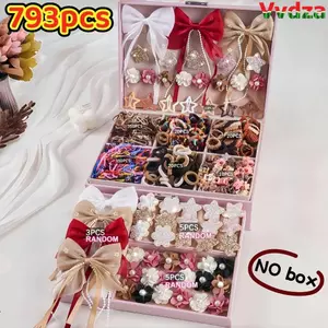 Bộ Phụ Kiện Tóc VVDZA, Kẹp Tóc Nơ Lấp Lánh, Dây Buộc Tóc Co Giãn Ngôi Sao Hoa Trang Trí Tóc Trẻ Em