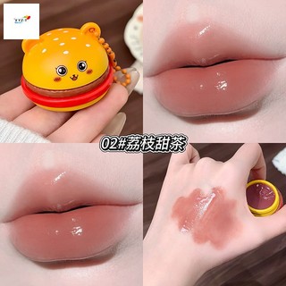 Son bóng màu pha lê đông lạnh - Gương bóng nước Burger hình gấu dễ thương cho học sinh