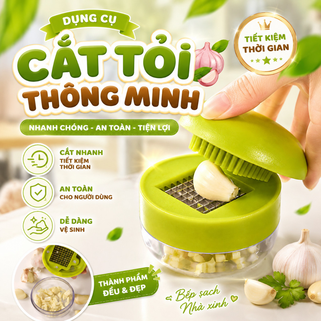 Dụng Cụ Băm Hành Tỏi Cầm Tay, Máy Cắt Tỏi Mini Tiết Kiệm Thời Gian Tiện Lợi