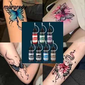 MARGREDY Mực xăm tạm thời, Đồ dùng trang điểm Body Art Gloss Tint Paint Bán vĩnh viễn Mực thông thường giả, Quà tặng DIY 10ml Kem xăm vẽ tay màu