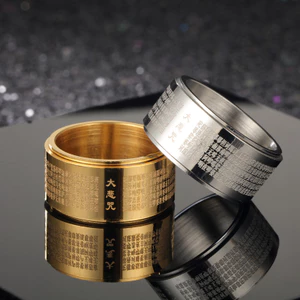 Vòng Xoay Micro Khắc Lớn Từ Bi Mantra Tôn Giáo Trang Sức Chuyển Phước Lành Nhẫn Thép Titan Nam Cờ Lê Nhẫn J6DN