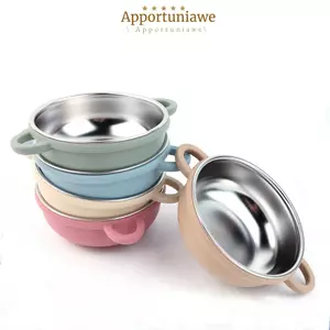 Bộ đồ ăn trẻ em IAPPORTUNIA, Bát ăn trẻ em bằng thép không gỉ 304 dễ lau chùi, Thiết kế chia đôi chất lượng cao Bát hút silicon chịu nhiệt cho bé