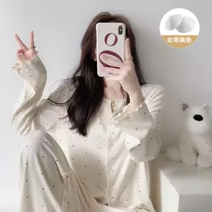 Bộ Đồ Ngủ Ren Lụa Băng Phong Cách Hot Trực Tiếp Quần Dài Tay Nữ Có Đệm Ngực Rộng Rãi Phong Cách Đại Học Mặc Nhà Bộ Đồ Nữ
